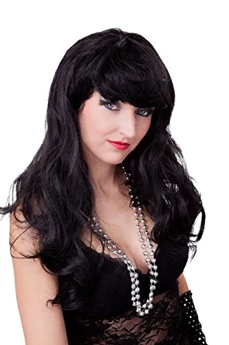 Faschingskönig Klassische Damenperücke Lange Haare mit Pony 20er 30er Jahre Charleston Perücke sexy Frisur Vamp Halloween Hexenperücke