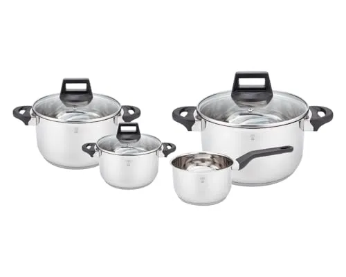 Gustav Voss 7-tlg. Edelstahl Kochtopf-Set PALERMO - Kochtöpfe für alle Herdarten, spülmaschinengeeignet und mit praktischer Literskala für präzises Abmessen von Flüssigkeiten.
