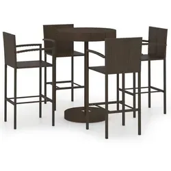 vidaXL 5-tlg. Gartenbar-Set Poly Rattan Braun - Gartenmöbel-Set aus robustem PE-Rattan und pulverbeschichtetem Stahl, ideal für gesellige Abende im Freien mit Familie und Freunden. Inklusive runder Bartisch und 4 komfortablen Barhockern.