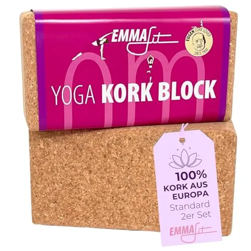 EMMAfit Kork Yoga Block Klassik 2er Set I 227 x 120 x 75mm I Set aus 2 Yogablöcken aus Kork für Yoga-Übungen I hygienisch & umweltfreundlich I nachhaltiger & langlebiger Korkblock für bewusstes Yoga