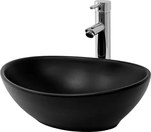 ML-Design Schwarzes Keramik Waschbecken 41x33,5cm - Badezimmer Tischwaschbecken aus hochwertiger, kratzfester Keramik mit elegantem, mattem Finish. Ideal für moderne Badezimmer und Gäste-WCs, pflegeleicht und einfach zu montieren.