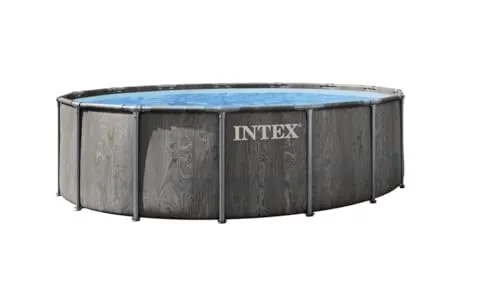 Intex Greywood Prism Frame Pool 457x122cm - Eleganter INTEX Premium Frame Pool Ø 457 x 122 cm mit robuster Holzoptik. Langlebig, stabil und einfach aufzubauen – inklusive leistungsstarker Filteranlage für sauberes Wasser und optimalen Badespaß.