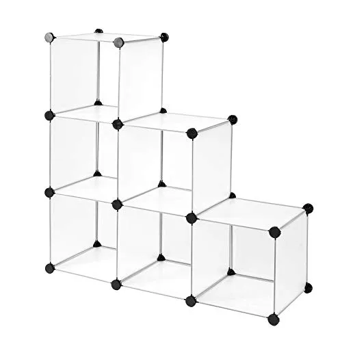 dibea Steckregal aus Kunststoff Schuhregal Aufbewahrungsregal modulares System, mit 6 Fächern á 30x30 cm transparent
