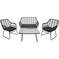 HW Gartenmöbel Set HWC-G17a 4 tlg. - Stilvolle Balkonmöbel für jeden Garten - Loungemöbel & Sitzgruppen, elegantes Rattan-Design, ideal für entspannte Stunden im Freien und auf der Terrasse.