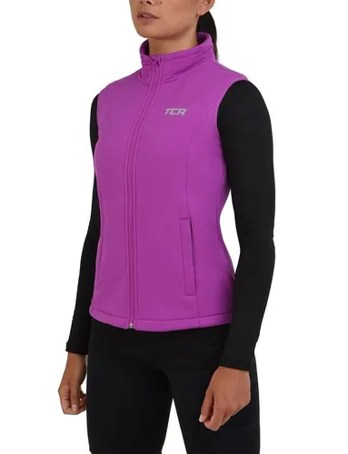 TCA Damen Flyweight Windweste - Lila mit Reißverschlusstaschen - Funktionswesten für aktive Damen, ultraleicht und windabweisend, ideal für Sport und Outdoor-Aktivitäten.