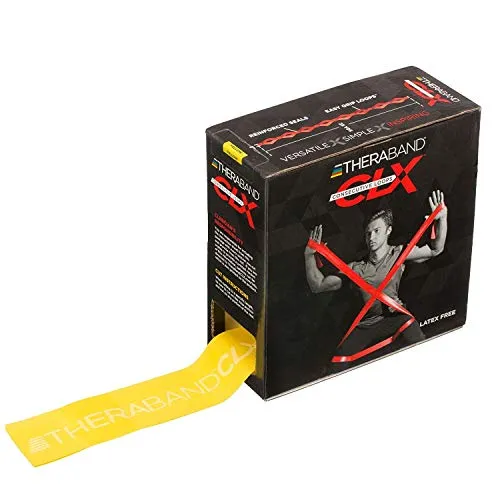 THERABAND CLX Fitnessband 22m, gelb - Widerstandsbänder mit patentiertem Easy Grip Loop-System für einfaches Greifen. Ideal für vielseitige Übungen mit extrem hoher Dehnbarkeit bis zu 400%. Hautfreundlich und belastbar.