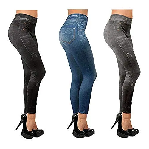 ShopINess Slim Jeggings Slim Damen-Jeggings aus Stretch-Jeans Blau, Grau, Schwarz Bequeme Formende 3er-Pack Enges Muster (L/XL)