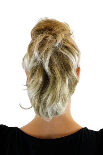 Haarteil Zopf Extension Blond-Mix kurz wilder Look Butterfly-Klammer 20 cm T6545