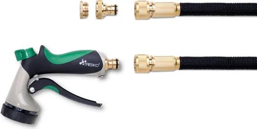 TRESKO® Flexibler Gartenschlauch 30m - Hochflexibler Gartenschlauch mit 3-Fach Latexkern, dehnbar auf 30m und ausgestattet mit rostfreien Messing-Verschraubungen – ideal für Gartenbewässerung und Reinigung.