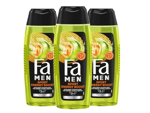 Fa MEN Sport Energy Bosst Double Power Boost Body & Hair (3x 250ml) 3in1 Formel für Körper, Haar & Gesicht, Aktiviere deinen Körtper, Geist & Sinne mit dem erfrischenden Duft von Guarana & Ginseng