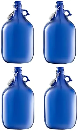 lilawelt24 4x 5L dunkelblau Flasche mit Bügelverschluss Bügelflasche GLASBALLON Weinballon GÄRBALLON GLASFLASCHE Gallone Leer zum Befüllen blaue mit rundem Griff zur Aufbewahrung von Wasser(4x 5L)