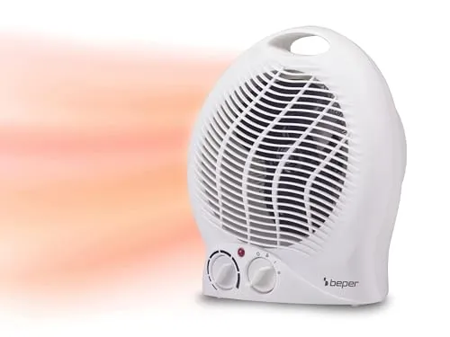 BEPER P203TER203 Kompakter elektrischer Heizlüfter, 2 Leistungsstufen, 2000 W, Thermostat, Ventilatorfunktion, integrierter Griff und Überhitzungsschutz