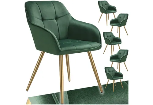 TecTake Stuhl Marilyn 6er Set - Dunkelgrün/Gold, Samtoptik - Elegante Esszimmerstühle im 6er Set, mit weichem Samtbezug und ergonomischer Polsterung für maximalen Komfort. Die stilvollen goldenen Stahlbeine bieten Stabilität und eine einfache Montage.