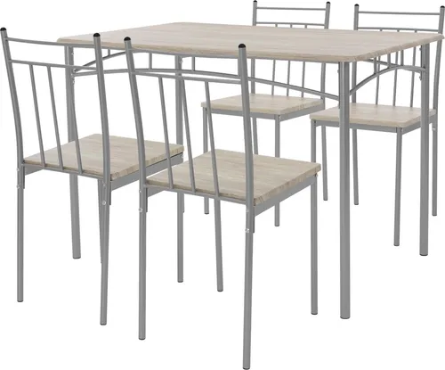 Essgruppe 110 cm mit 4 Stühlen - Modernes Design - Tisch- & Stuhl-Sets, bestehend aus einem 110 cm Esstisch und 4 Stühlen, mit robustem Stahlblechgestell und elegantem Holzdekor für stilvolle Küchen.