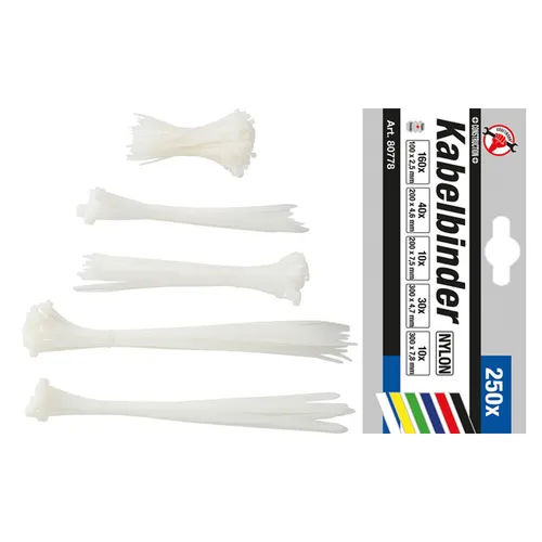 BGS-80778 I Kabelbinder-Sortiment, verschiedene Größen, 250-tlg.