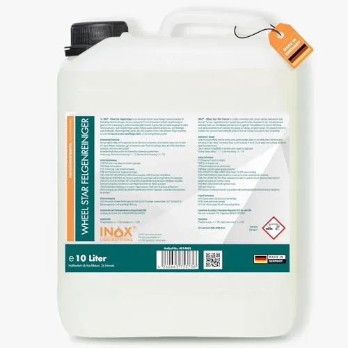 INOX® Felgenreiniger 10 L | Hocheffektiver Felgenreiniger für Alufelgen, Stahl- & Chromfelgen | Entfernt hartnäckigen Schmutz, Bremsstaub & Flugrost | Profi-Autopflege für glänzende Felgen
