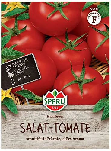 Sperli Salat-Tomatensamen Harzfeuer, F1 83371 - schnittfeste, leuchtend rote Sorte mit süß-aromatischen Früchten - Samen Gemüse, Saatgut, Gemüsepflanze
