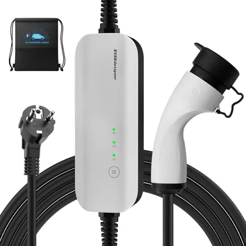 EVSEdesigner Typ 2 Ladekabel Schuko Mobile Wallbox 3,6kW Einstellbarer Strom 10/13/16Ampere mit Tragetasche für alle Elektrofahrzeuge und Plug-in-Hybridfahrzeuge 1-phasig 6m