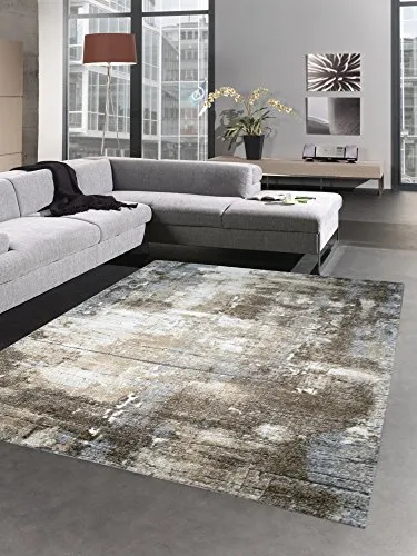 CARPETIA Designer Teppich Wohnzimmerteppich Kurzflor Stein Optik braun beige grau Größe 80x150 cm