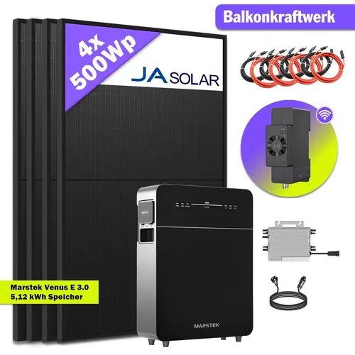 Balkonkraftwerk 2000 Watt Marstek VENUS E 3.0 - Solarmodule mit 5120 Wh All-In-One Speicher Bundle, korrosionsbeständig und wartungsfrei, ideal für nachhaltige Energiegewinnung im Heim- und Gartenbereich.