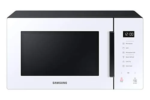 Samsung MG23T5018CW/EC Mikrowelle mit Grill 23L - Kombimikrowelle mit 800 W Leistung und antibakterieller Keramik-Innenseite, ideal für gesundes Kochen ohne Öl. Mit Grill-Funktion und Dreifacher Wellenverteilung für gleichmäßiges Garen.