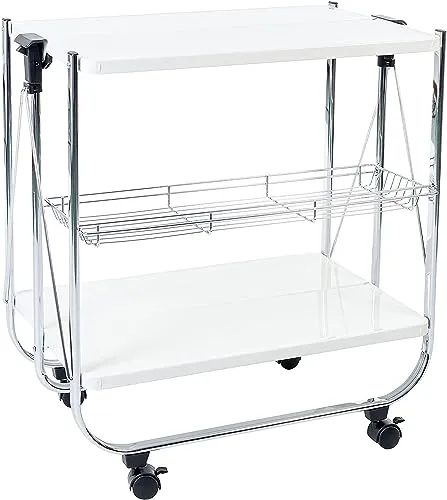 Iris Ohyama Kitchen Wagon CW-005 - Servierwagen mit Rädern - Servierwagen für Küche, Restaurant oder Wohnzimmer, mit 2 Regalen und 1 Netzkorb, bis zu 10 kg pro Regal belastbar, faltbar und platzsparend.