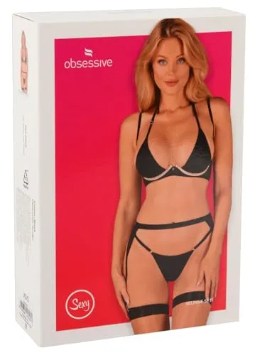 Obsessive Set: Bügel-BH Straps-Set Selinne schwarz in schwarz von Obsessive