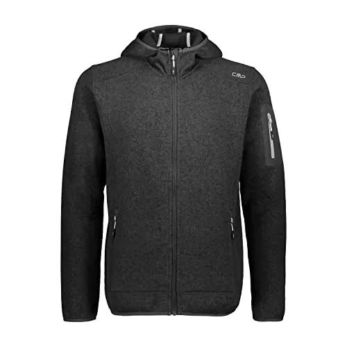 CMP MAN Jacket FIX Hood nero-glacier (44UE) 58 - Funktionsjacke aus Knit-Tech-Fleece mit winddichtem Einsatz und Fix Hood für optimalen Schutz. Ideal für Outdoor-Aktivitäten und vielseitig einsetzbar bei jedem Wetter.