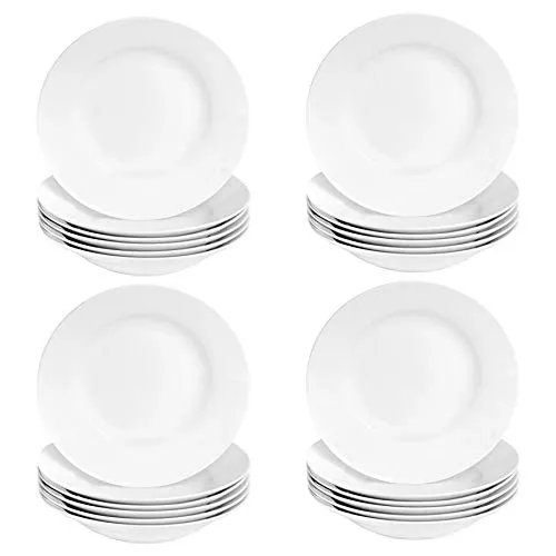 Argon Tableware 24 x weiße Nudelschalen - 23 cm (9 Zoll) - Keramik-Essteller, Geschirr-Set, Müsli, Suppe, Servieren, Nudelschüssel - spülmaschinen- und mikrowellengeeignet