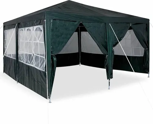 vidaXL Partyzelt 4x4 m mit 8 Seitenwänden in Grün - Pavillon für bis zu 30 Personen, wasserabweisend und UV-beständig, ideal für Gartenpartys und Outdoor-Events, einfach aufzubauen und stabil.
