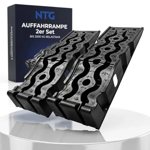 NTG Nutzfahrzeug Technik Auffahrrampe PKW 2er Set bis 3000 kg - Die NTG Auffahrkeile im 2er Set sind ideal für Wartung und Reparaturen. Mit einer Traglast von bis zu 3000 kg und rutschfester Oberfläche bieten sie Sicherheit und Stabilität. Stapelbar und wartungsfrei – perfekt für Werkstatt und Garage.