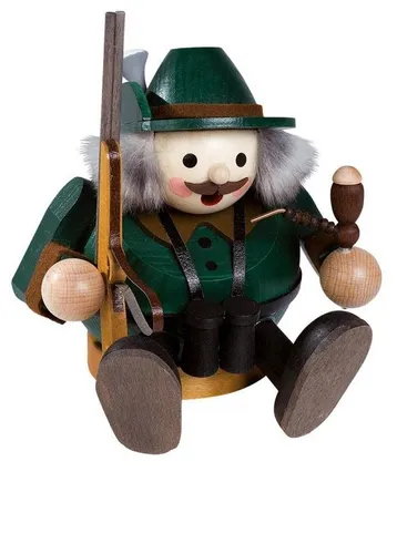 Richard Glaesser Räuchermännchen Rauchmann Förster / Jäger sitzend 13 cm - Hochwertiges Räuchermännchen aus dem Erzgebirge, handgefertigt aus Holz und ideal für die festliche Dekoration oder als Sammlerstück.