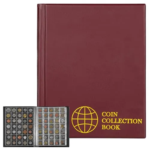 Münzalbum mit 350 Fächern – 10 Blatt Münzsammelbuch, 35 × 30 mm Raster, Sammelhalter für Sammler, Pfund, Penny, Cent, Euro, CS0235RE