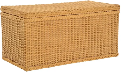 Wäschetruhe Badtruhe aus echtem Rattan - Wäschekorb aus geflochtenem Rattan mit Stoffinlett, rechteckig und freistehend, ideal für ein charmantes Landhaus-Ambiente. Maße: 100x50x50 cm.