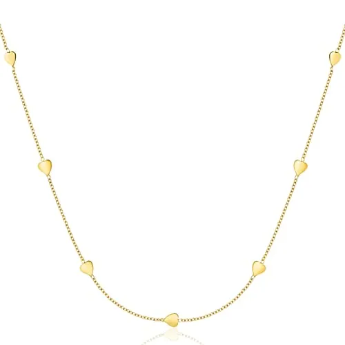 Miore Schmuck für Damen Herzen Collier Halskette mit kleinen Herzchen klassische Anker Kette aus Gelbgold 9 Karat 375 Gold, Länge 40-42 cm verstellbar