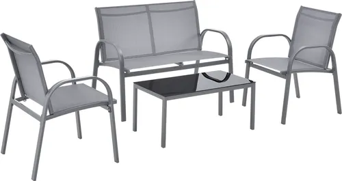 [en.casa] 4-Teiliges Gartenmöbel-Set - Elegante Sitzgruppe für Terrasse und Balkon - Unterhaltungssets für die Terrasse - Ideal zum Entspannen, mit robustem Stahlgestell und stilvollem Design. Inklusive 2 Stühlen, Sitzbank und Couchtisch.