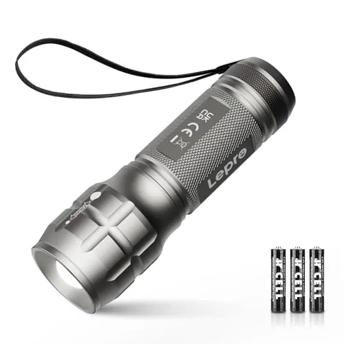 Lighting EVER LED Taschenlampe Klein, Extrem Hell & Zoombar Mini Taschenlampen Batteriebetrieben für Kinder, Wasserdichte Handlampe für Camping, Outdoor, Notfälle (Gunmetal)