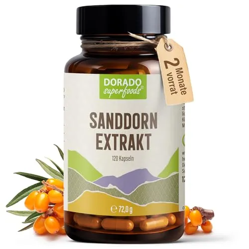 Sanddorn Extrakt Kapseln | 300 mg Vitamin C | 120 Stück – 2 -Monatsvorrat | Vegan & ohne Zusatzstoffe – Dorado Superfoods®