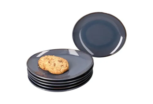 MÄSER Frühstücksteller Mäser 6x Natural Kuchenteller oval Steingut Frühstücks-Teller blau