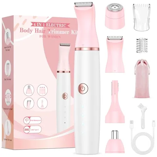 Rasierer Damen Gesicht, Intimrasierer für frauen: Gesichtshaarentferner für Frauen, 4-In-1 Damenrasierer Elektrisch für Gesicht Bikinizone Bein, Gesichtsrasierer & Bikini Trimmer für Frauen