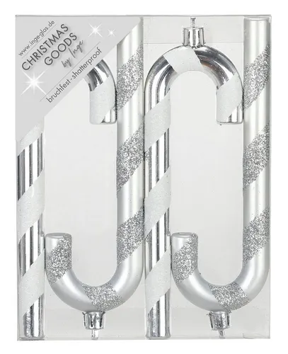 MAGIC by Inge Christbaumschmuck, Christbaumschmuck Zuckerstangen 14cm Kunststoff 4er Set - Silber