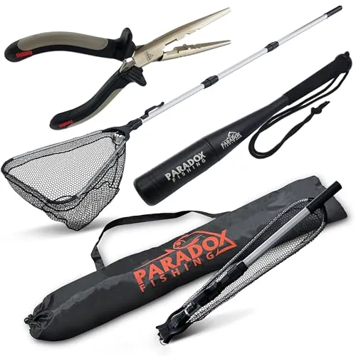 Paradox Fishing Angel Kescher gummiert 2,1m mit Tasche und Zubehör - Der klappbare Unterfangkescher ist ideal für jedes Angelabenteuer. Mit gummiertem Netz für einfache Reinigung und schnellem Trocknen, sowie einem stabilen Fischtöter aus Aluminium für langanhaltende Qualität.