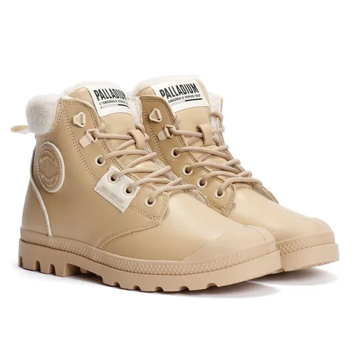 PALLADIUM Pampa Hi Snow Warm Damen Boots - Beige Tan, Größe 39.5 EU - Wanderschuhe mit warmem 100% Polyester-Fellfutter, ideal für kalte Tage. Robuste Gummisohle für rutschfeste Stabilität und einfacher Zugang durch Schnürung und Reißverschluss.