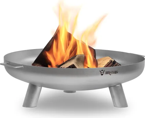 BBQ-Toro Edelstahl Feuerschale Ø 80 cm | Silber - Grills: Vielseitige Feuerstelle mit drei Standbeinen und zwei Griffen, ideal für gemütliche Abende und als Grill oder Eiskübel einsetzbar.