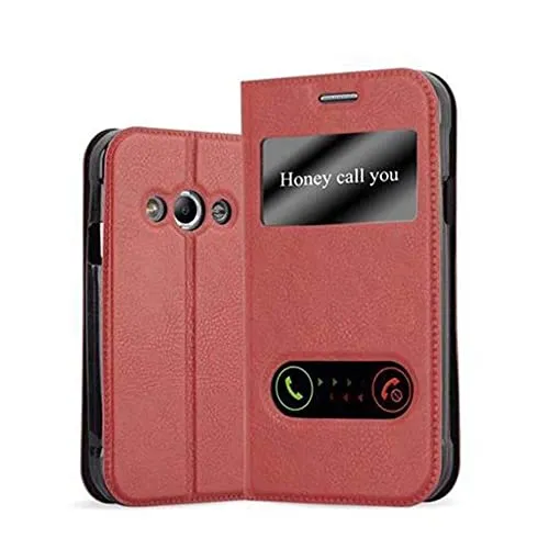 Cadorabo Hülle kompatibel mit Samsung Galaxy XCover 3 in Safran ROT - Schutzhülle mit Magnetverschluss, Standfunktion und 2 Sichtfenstern