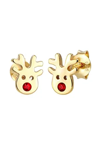 Elli Ohrringe Kinder Ohrstecker Rentier Motiv - Ohrringe für Mädchen aus 925 Sterling Silber, verspielt mit Kristall und ideal als Geschenk zur Kommunion oder Taufe.