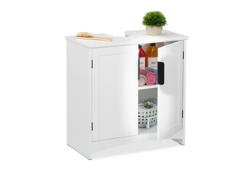 Waschbeckenunterschrank Weiß - Praktischer Unterstellschrank - Badezimmerschrank mit 2 Türen und 1 Regalfach, ideal für platzsparende Aufbewahrung. Mit einer Breite von 60 cm und modernem Design passt er perfekt in jedes Badezimmer.