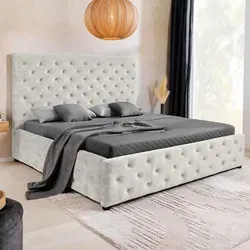 riess‐ambiente Boxbett PARIS 160x200cm in champagner beige Samt mit Stauraum - Elegantes Boxbett PARIS im edlen Samtbezug, mit klassischer Chesterfield-Steppung und praktischem Stauraum. Ideal für stilvolle Schlafzimmer und optimalen Komfort.