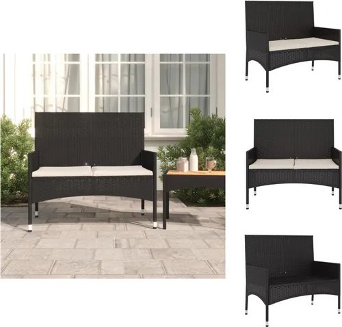 vidaXL Gartenbank 2-Sitzer mit Kissen Schwarz Poly Rattan