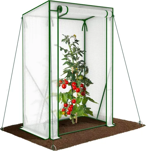 VOUNOT® Schrägdach Gewächshaus Foliengewächshaus 100x50x150cm für Gemüse, Blumen & Obst, 135g/m², Weiß